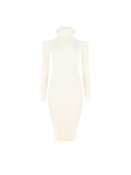 Abito midi in maglia di viscosa bianco panna con cut out