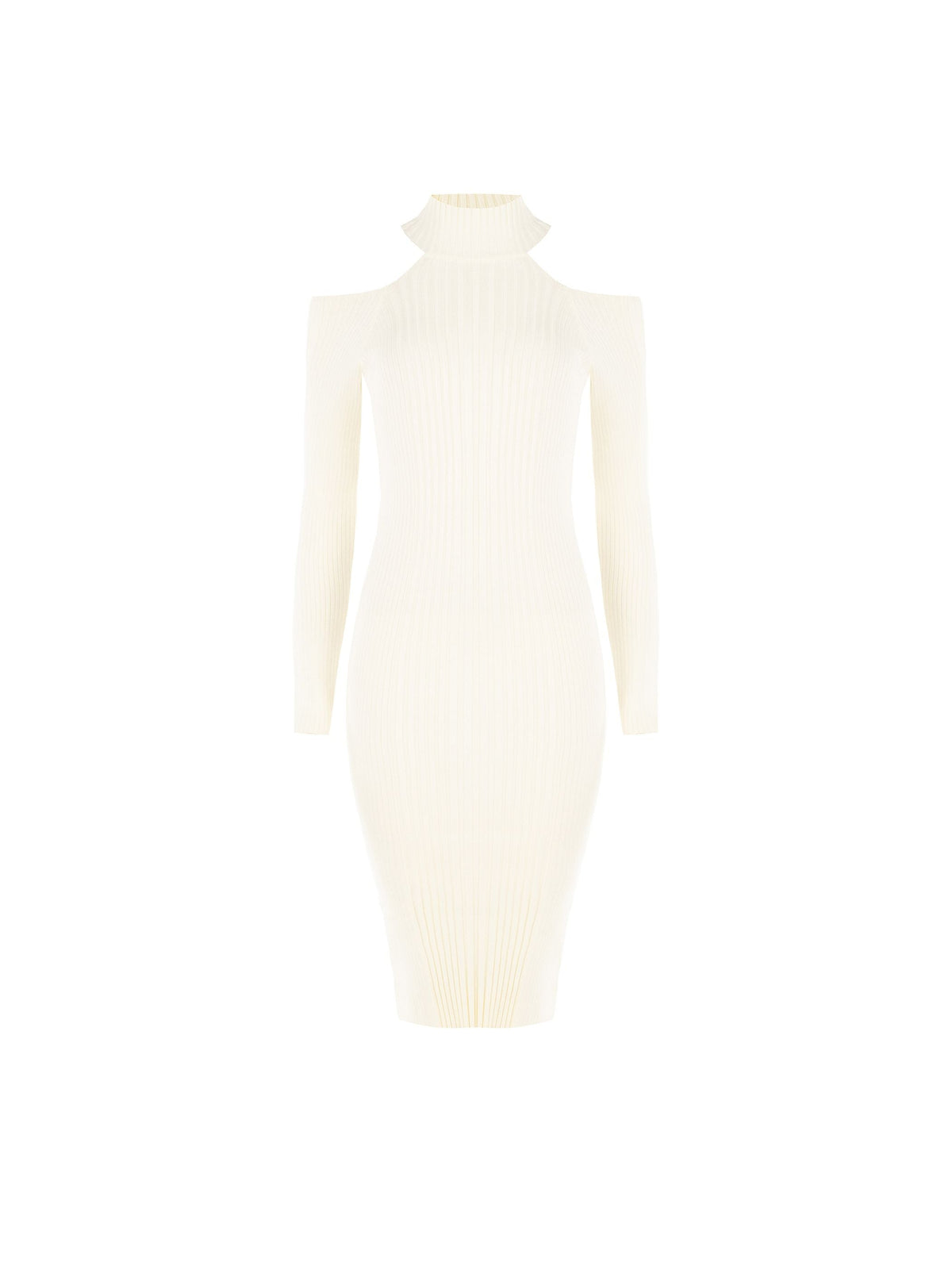 Abito midi in maglia di viscosa bianco panna con cut out