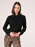 Blusa con Fiocco e Pinces Nera