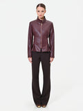 Giacca in similpelle bordeaux rosso con baschina