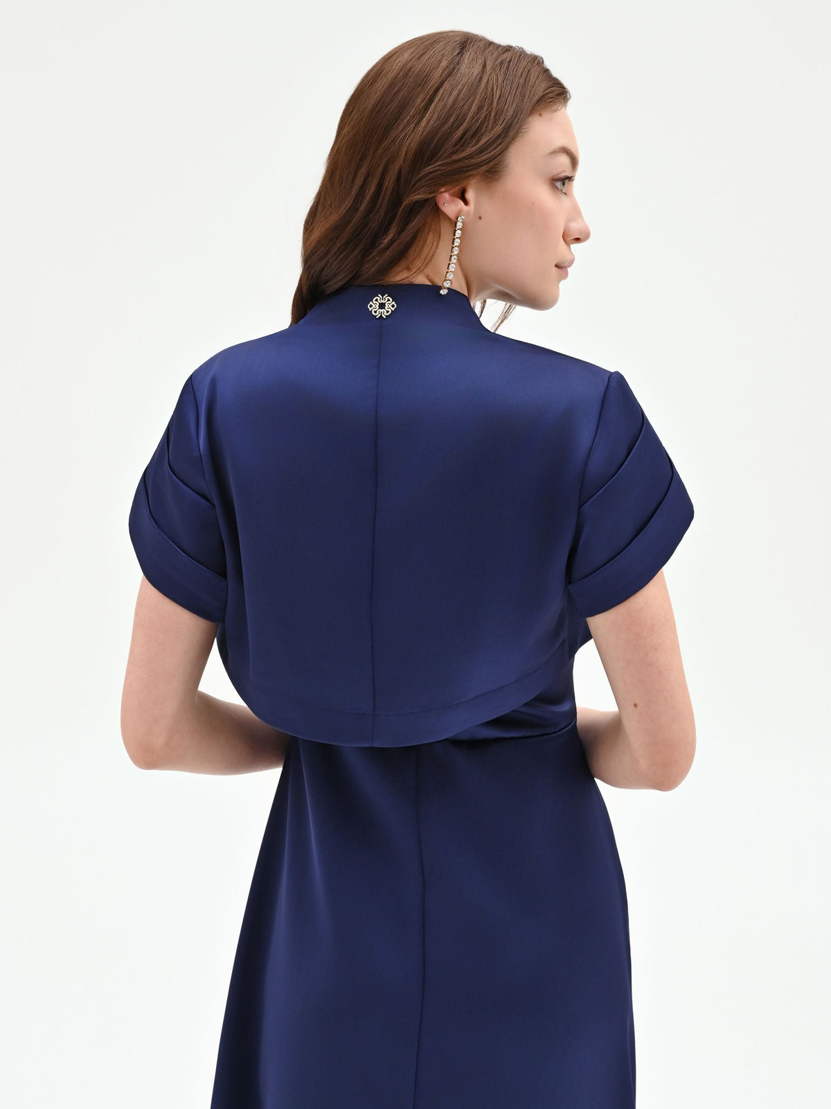Coprispalla atelier bolero blu indaco con collo sciallato