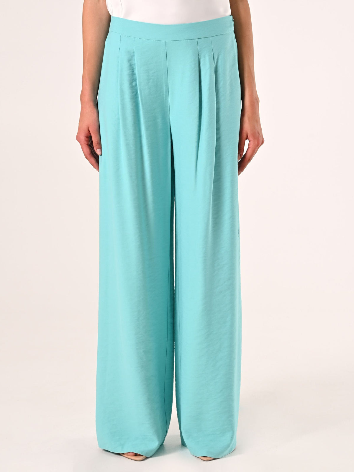 Pantaloni Ampi Verde Acqua in Misto Viscosa effetto Crinkle