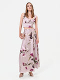 Gonna lunga in raso stampa floreale tortora beige