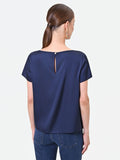 Blusa scivolata in raso blu navy