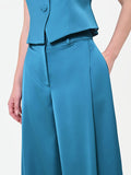 Pantalone palazzo blu ottanio in raso