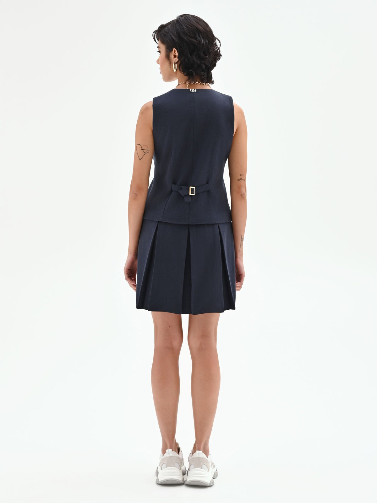 Abito corto effetto due pezzi blu navy