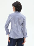 Camicia popeline a righe blu con ricami