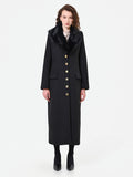 Cappotto lungo nero con inserto effetto pelliccia