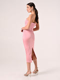 Abito Bustier Midi in Raso Rosa