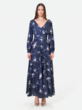 Abito lungo blu navy a fantasia floreale