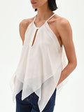 Top panna bianco con scollo all'americana