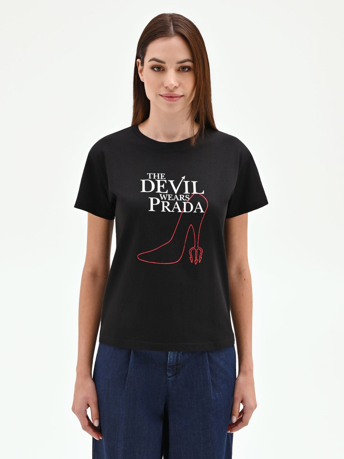 T-shirt nera 'The Devil Wears Prada' in cotone