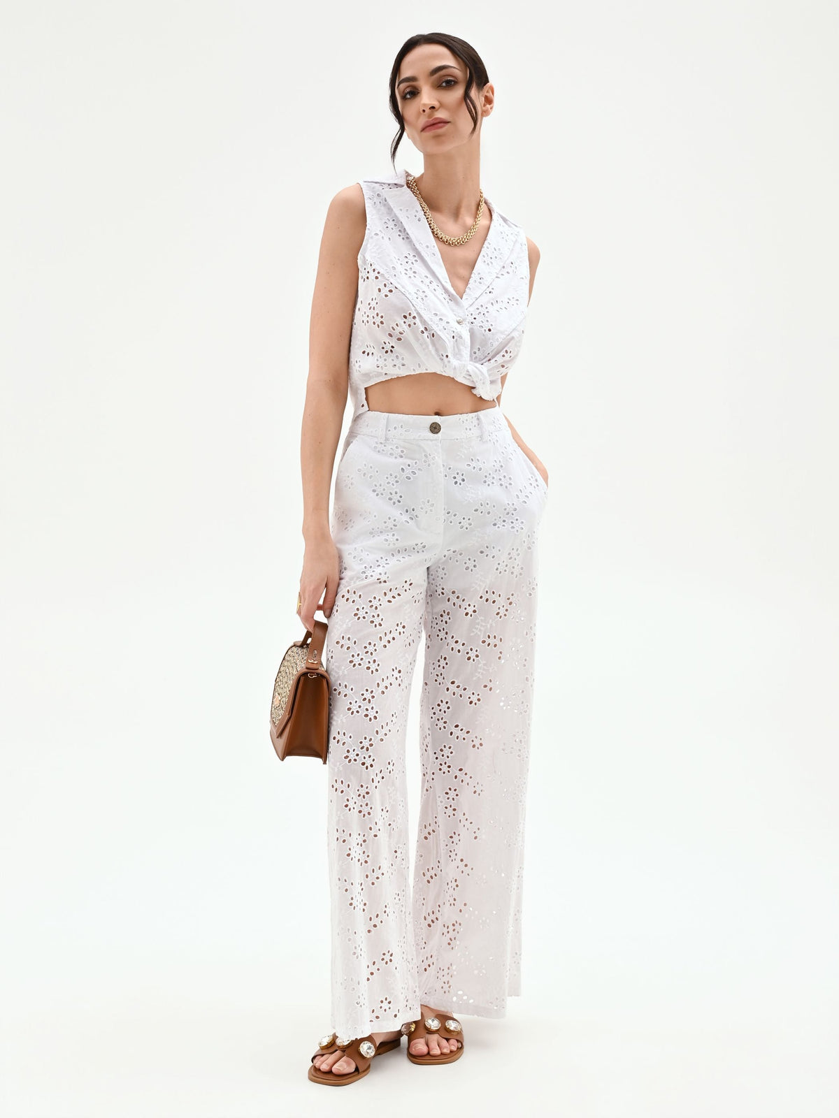 Pantalone bianco in sangallo di cotone