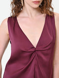 Top in raso bordeaux rosso con nodo