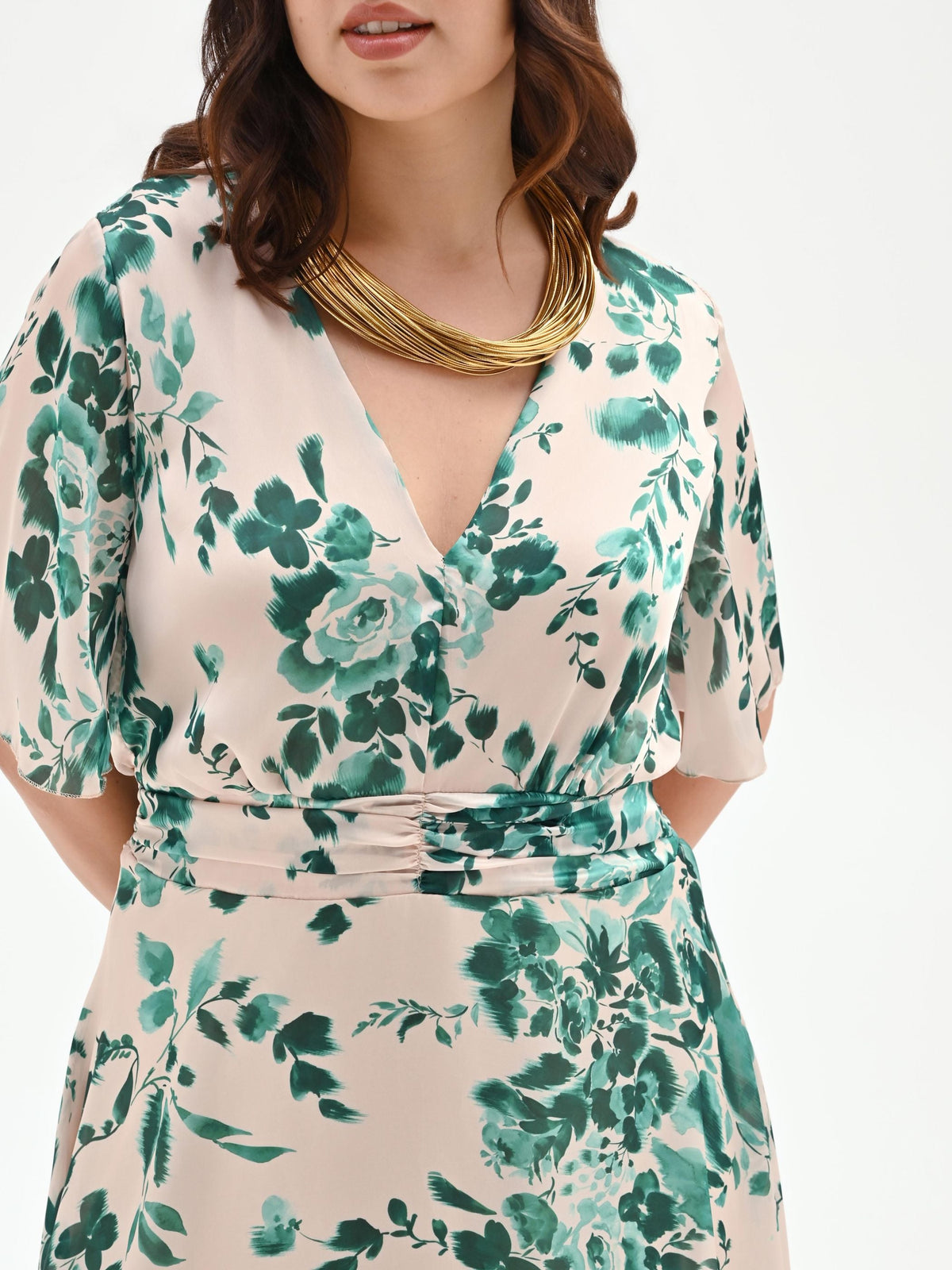 Abito Curvy lungo verde con stampa floreale