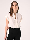 Blusa con Collo alla Coreana Bianca
