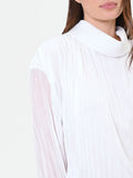 Blusa panna a maniche lunghe con plissettatura