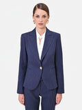 Giacca in misto viscosa blu navy gessata con bottone dorato