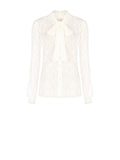 Camicia in pizzo panna con collo lavallière