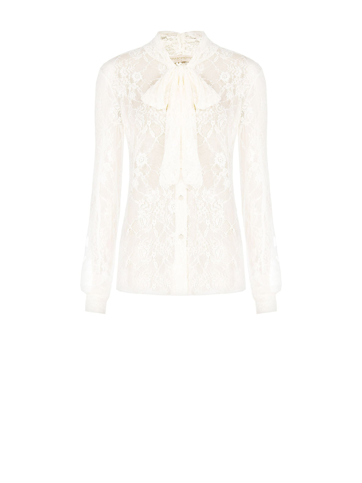 Camicia in pizzo panna con collo lavallière
