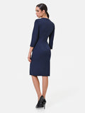 Abito tubino in misto viscosa blu navy con incrocio