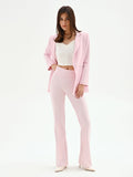 Pantalone mid flared rosa pastello a vita alta