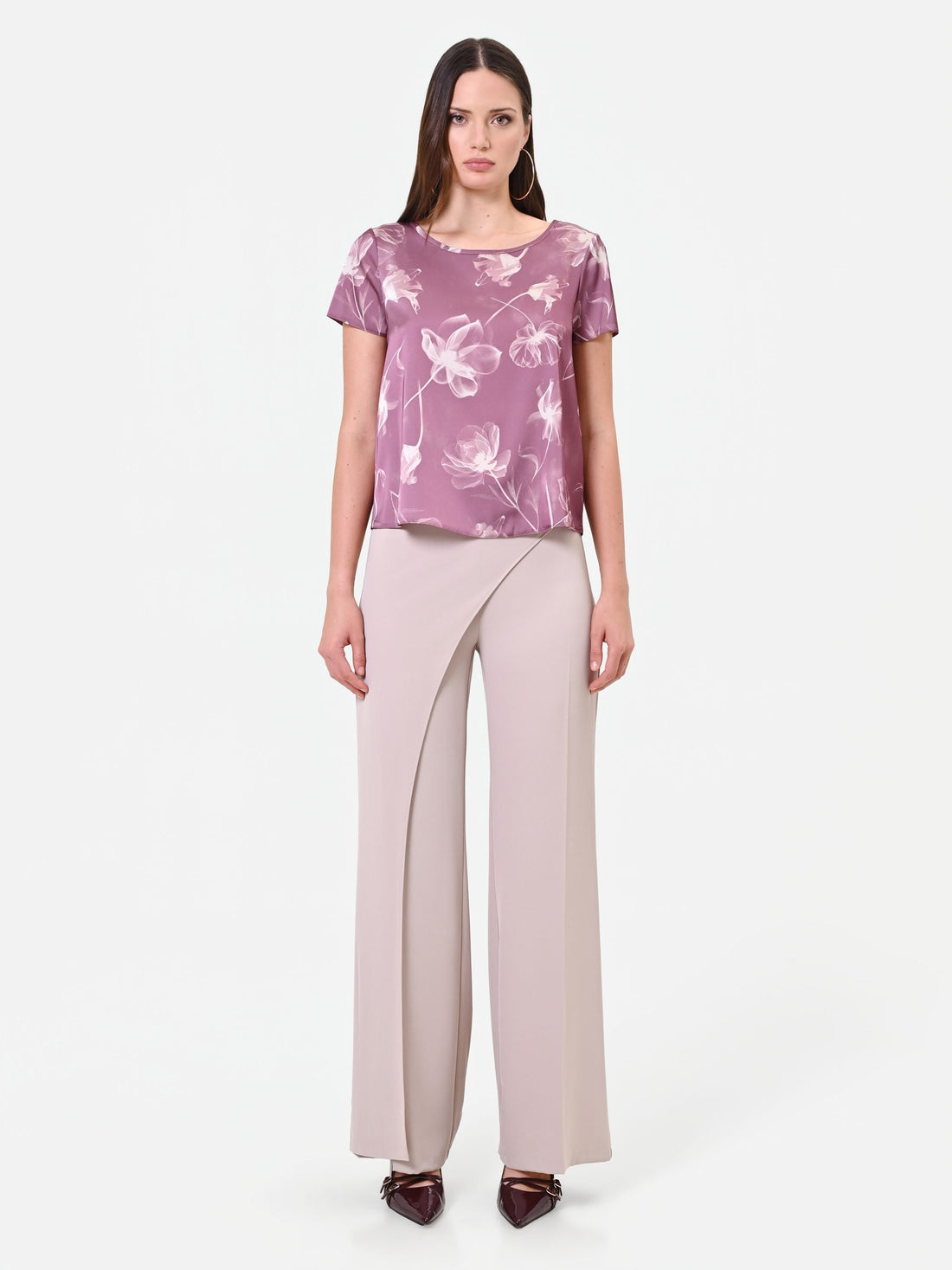 Blusa rosa antico con stampa floreale