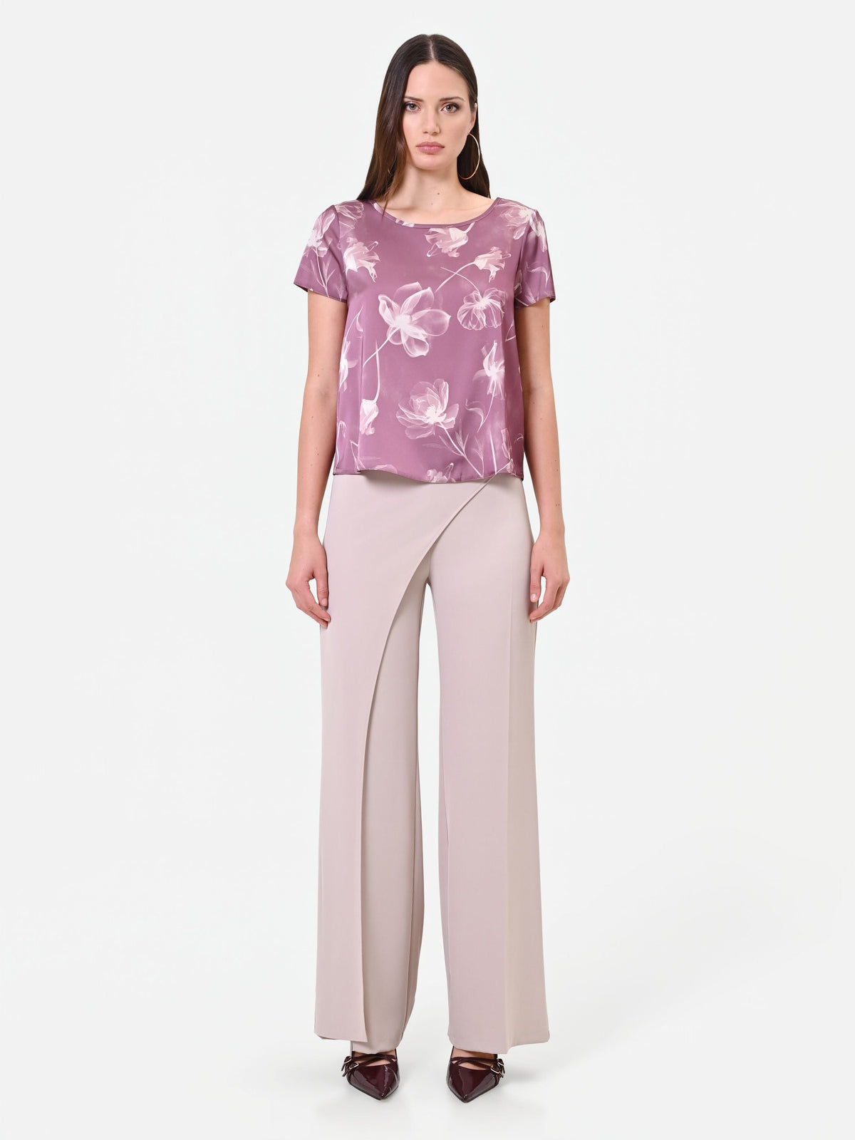 Blusa rosa antico con stampa floreale