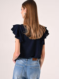 Blusa con Maniche ad Aletta Blu Navy