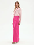 Pantalone palazzo fucsia a vita alta in poliviscosa