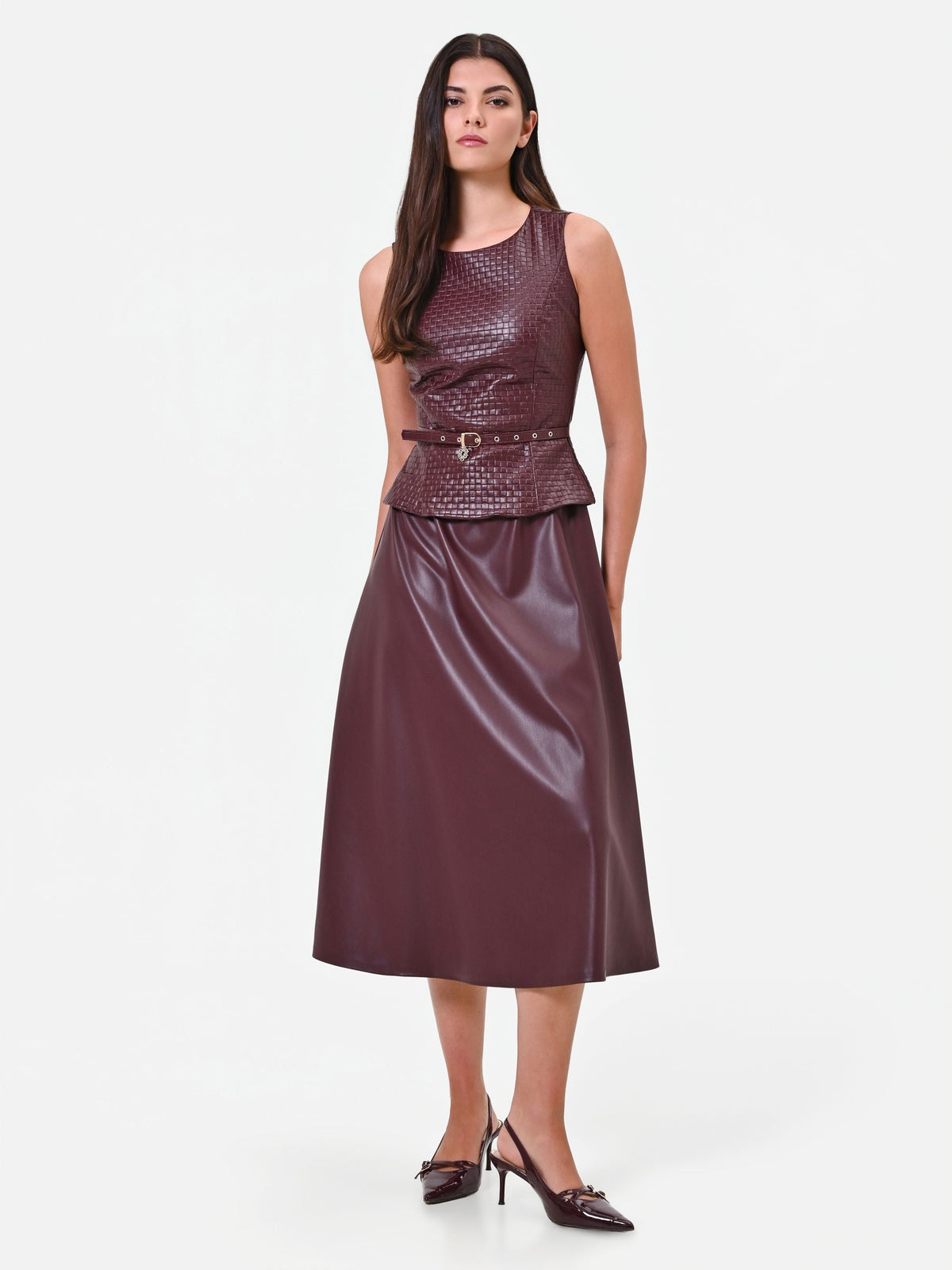 Abito midi in similpelle rosso bordeaux Giorgia Palmas X Rinascimento