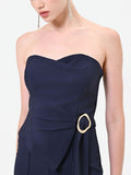 Tuta intera blu navy con bustino e drappeggio
