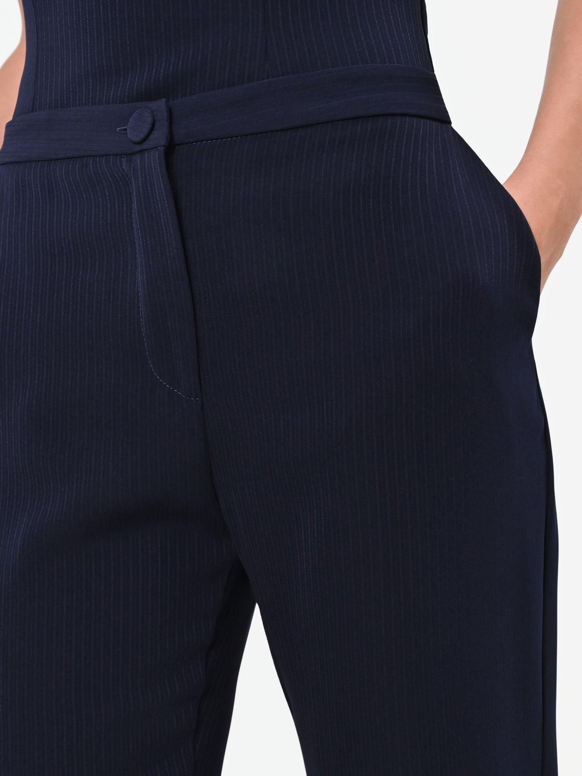 Pantalone Studio gessato in crepe blu navy
