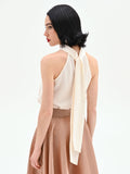 Top panna con scollo all'americana