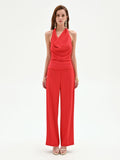 Top rosso fragola in cadi con scollo drappeggiato