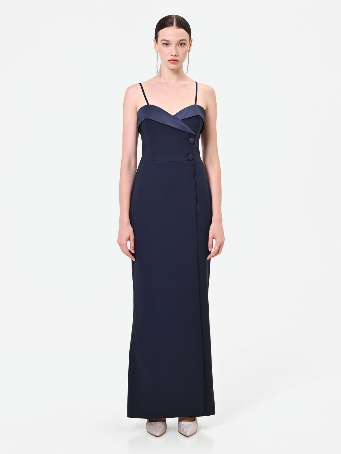 Tuta lunga blu navy con corpetto bustier