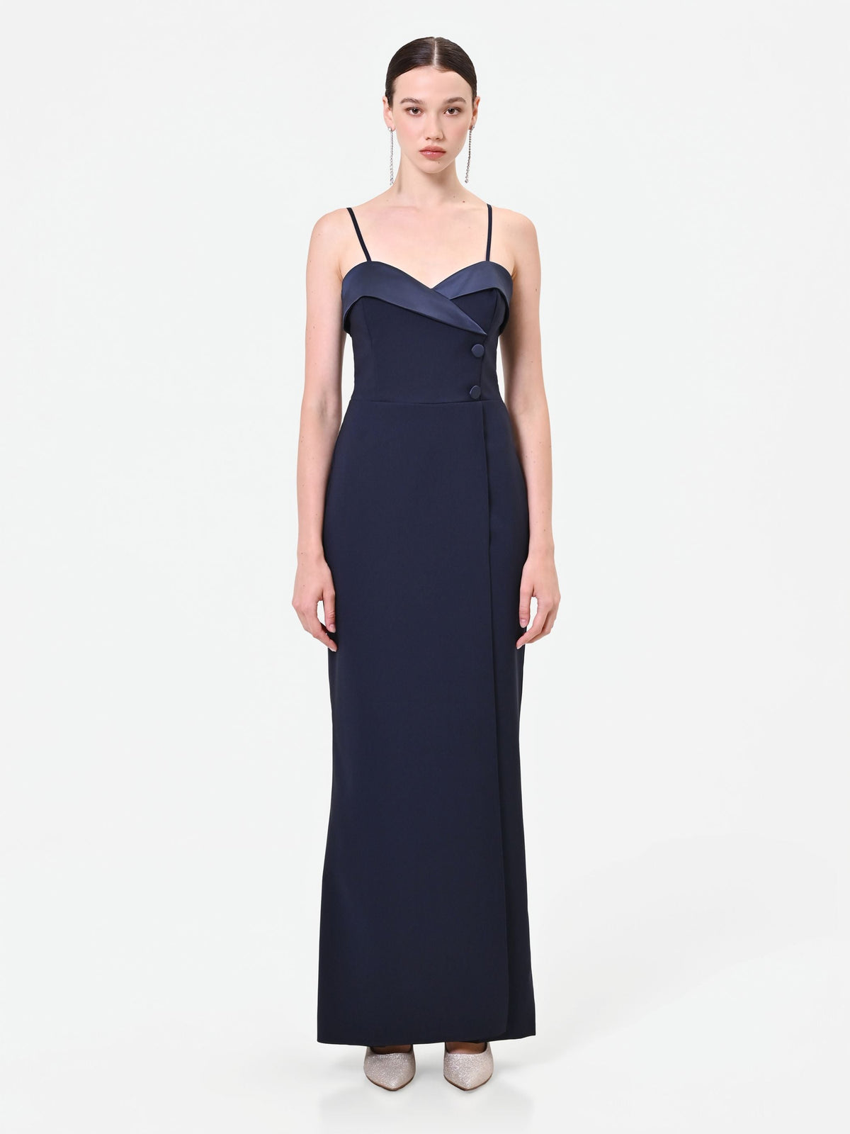 Tuta lunga blu navy con corpetto bustier