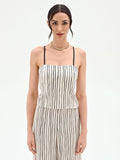 Top in lino panna con fantasia a righe