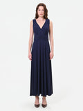 Abito lungo blu navy con drappeggio in vita