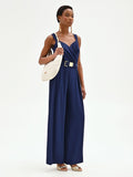 Tuta blu navy in cadi con pantalone palazzo