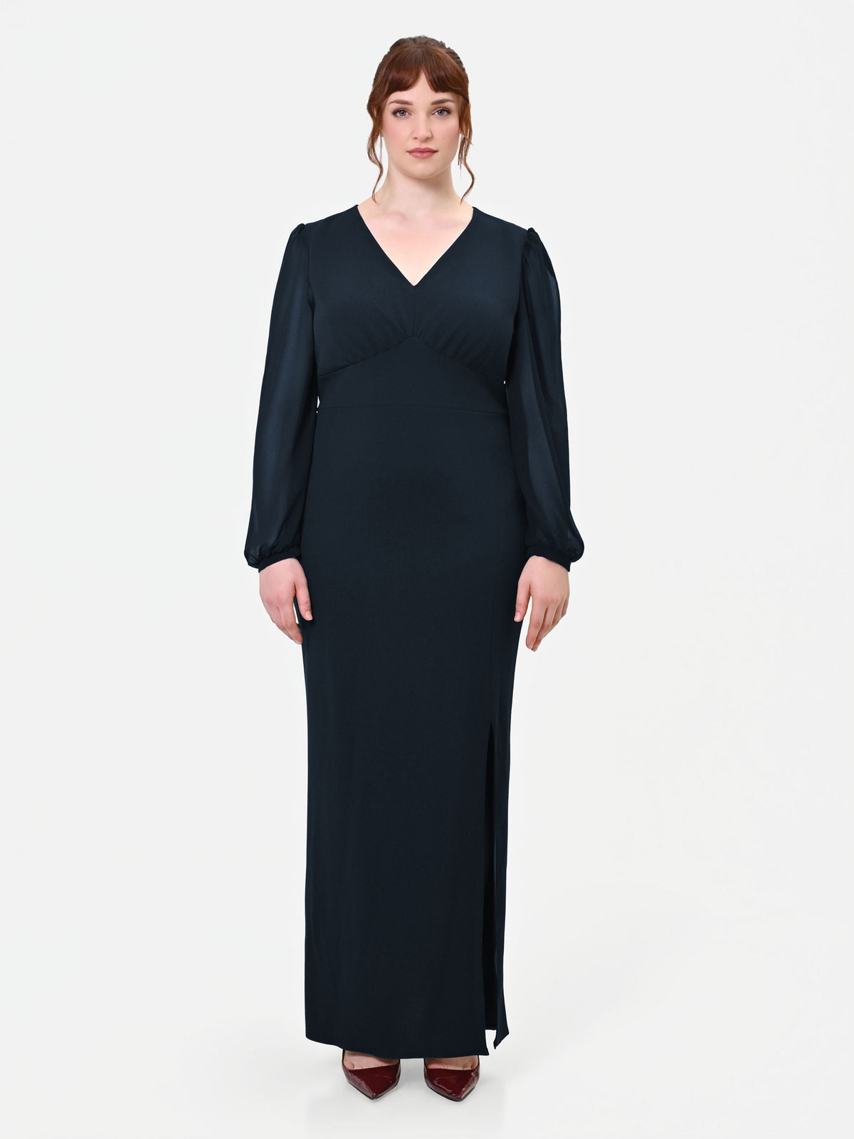 Abito Curvy lungo blu navy con maniche velate