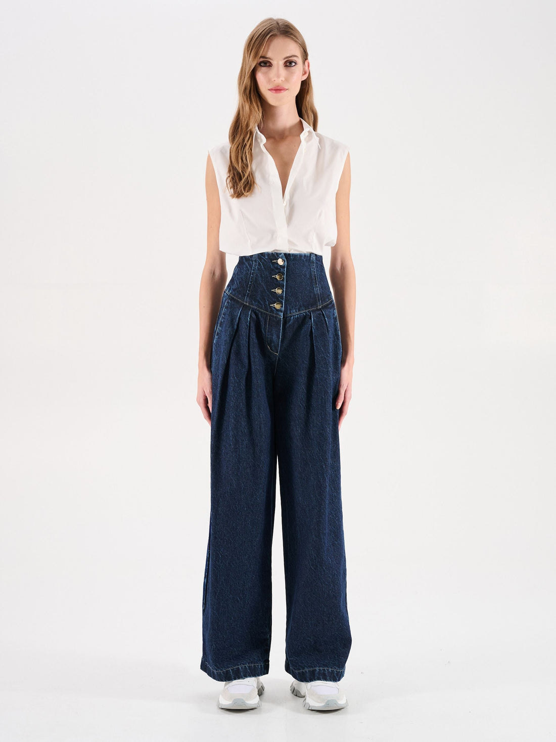 Jeans blu navy a vita alta