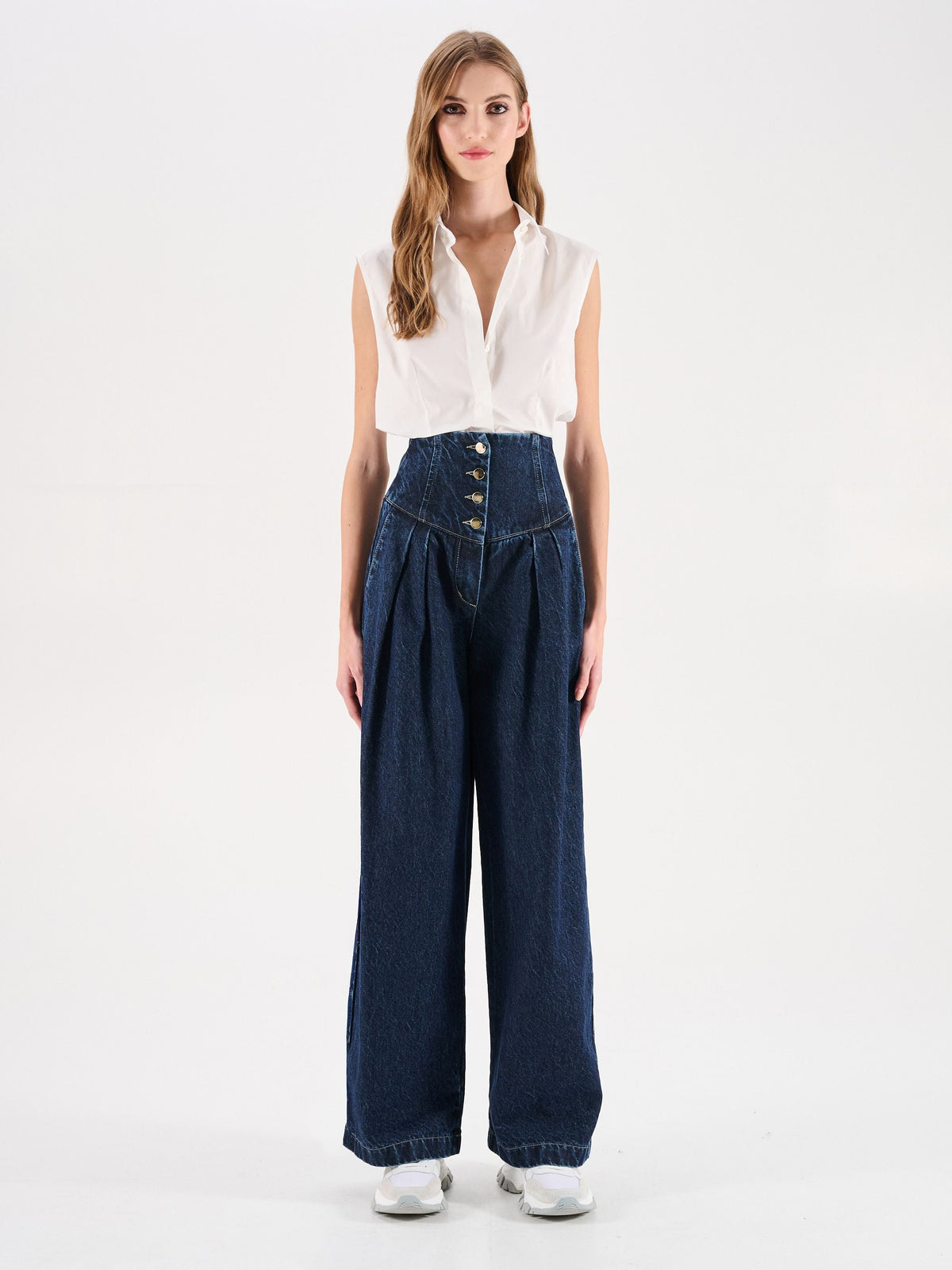 Jeans blu navy a vita alta