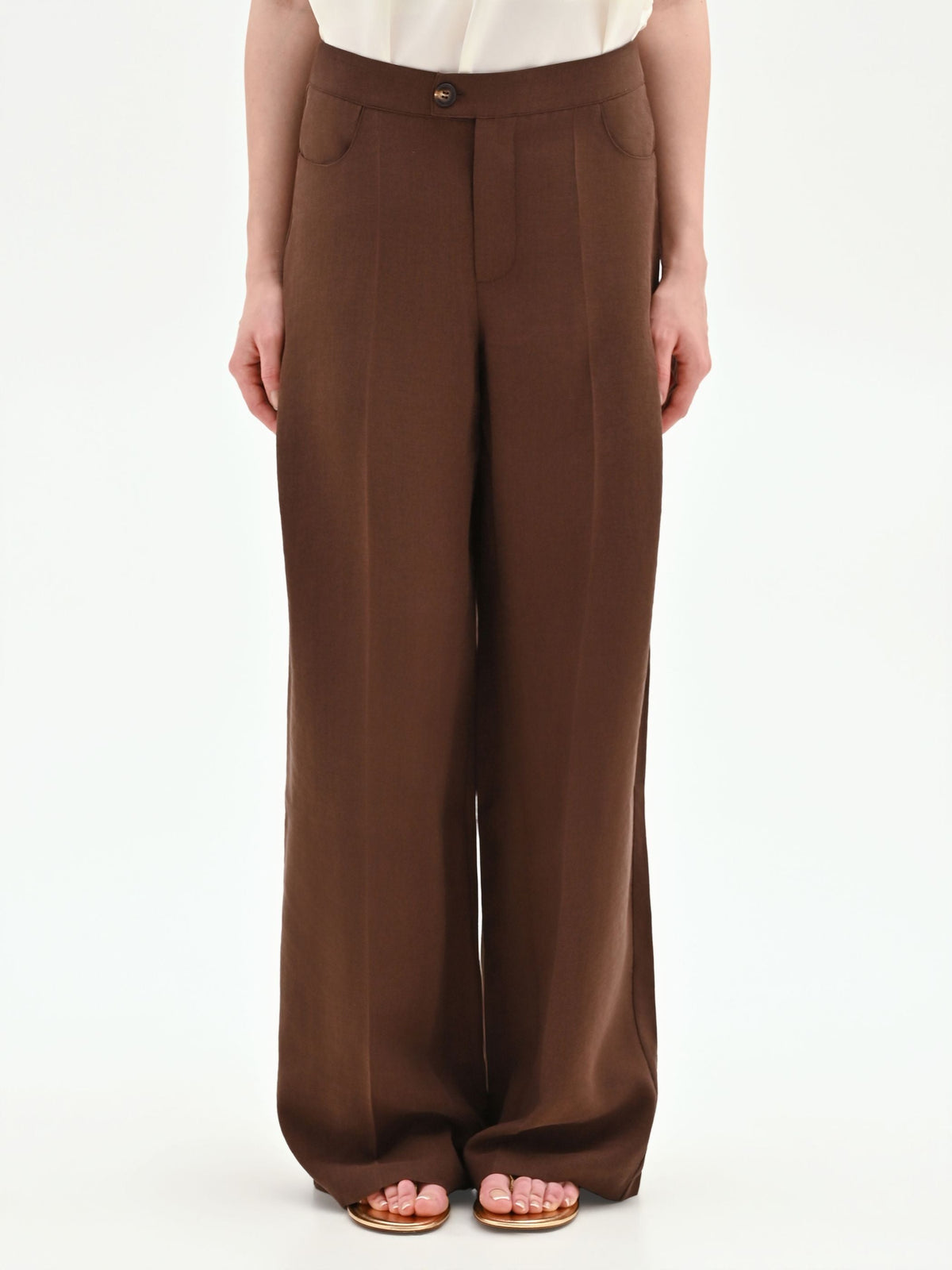 Pantalone cioccolato a palazzo con pinces