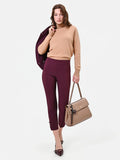 Pantalone bordeaux cropped con bottoni al fondo