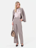 Pantalone a vita alta in misto viscosa tortora beige