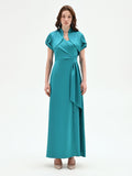 Coprispalla atelier smeraldo verde in raso con maniche strutturate