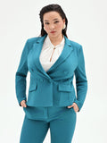 Giacca Curvy doppiopetto blu ottanio in scuba mano crepe