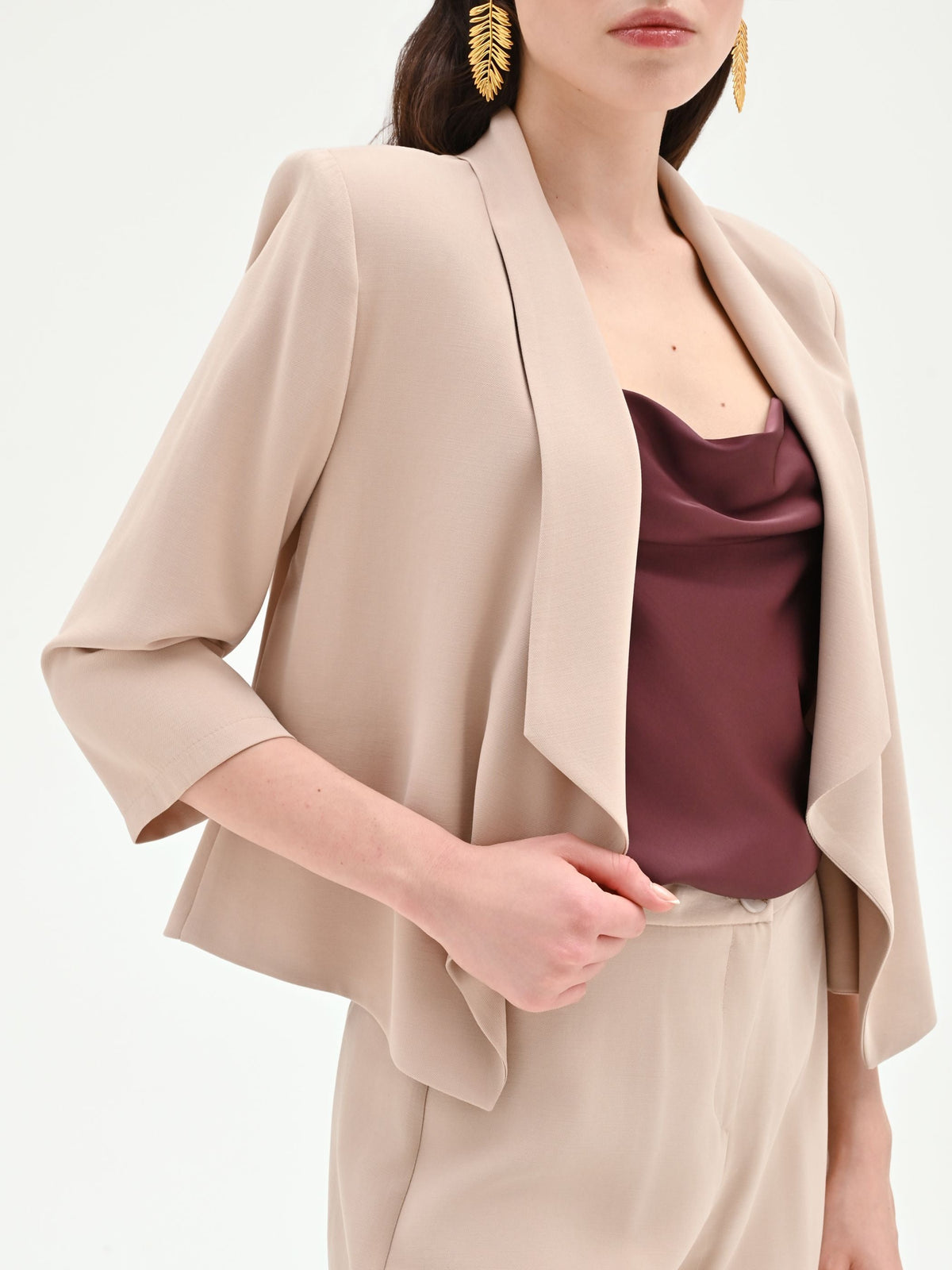 Giacca tortora beige dal design aperto in viscosa