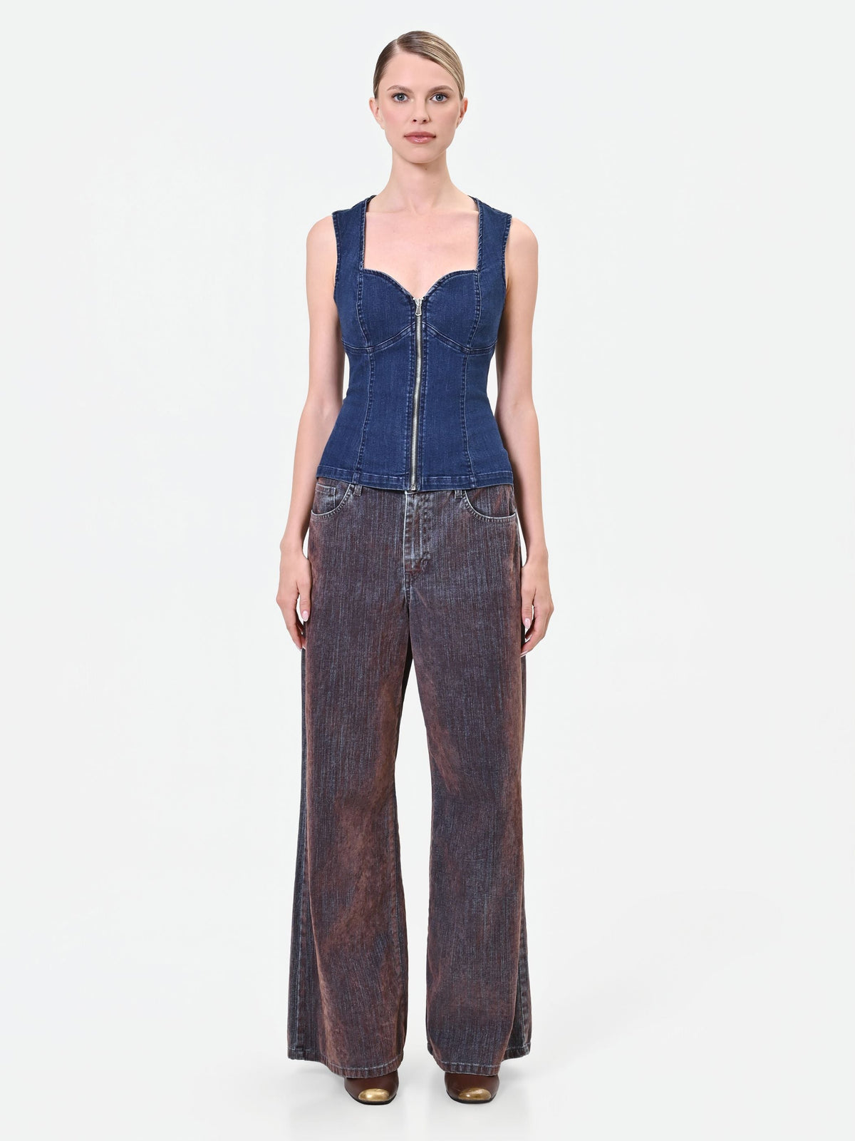 Gilet bustier in denim blu indaco